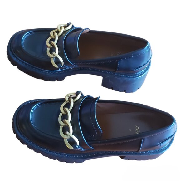 Woman's US-6 Zara Black Chunky Heeled Loafers - Picture 3 of 9